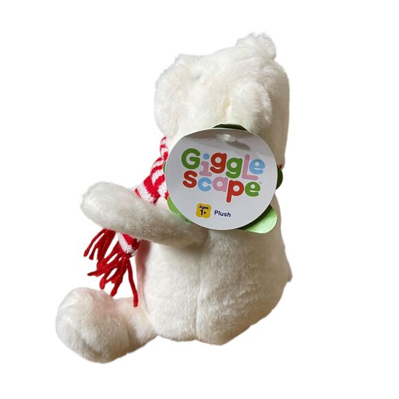 Giggle Scape Polar Bear Plush Stuffed Animal White Red Scarf NWT 8" Soft - Picture 6 of 7